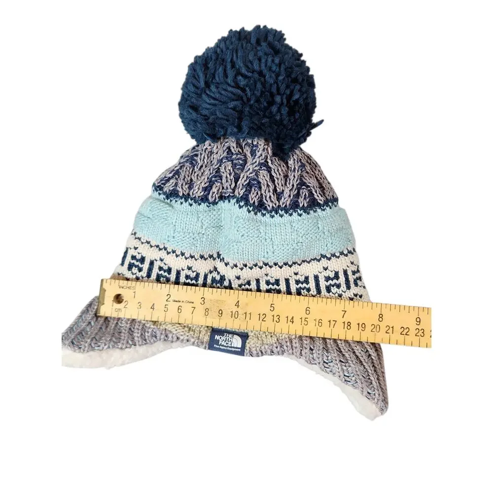 The North Face baby fair isle earflap beanie 6-24 month knit puff ball lined